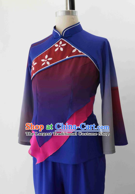 Chinese Folk Dance Blue Outfit Yangko Dance Costume Spring Festival Gala Stage Performance Clothing