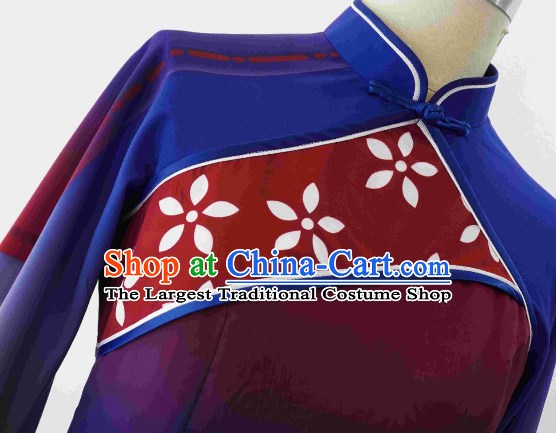 Chinese Folk Dance Blue Outfit Yangko Dance Costume Spring Festival Gala Stage Performance Clothing