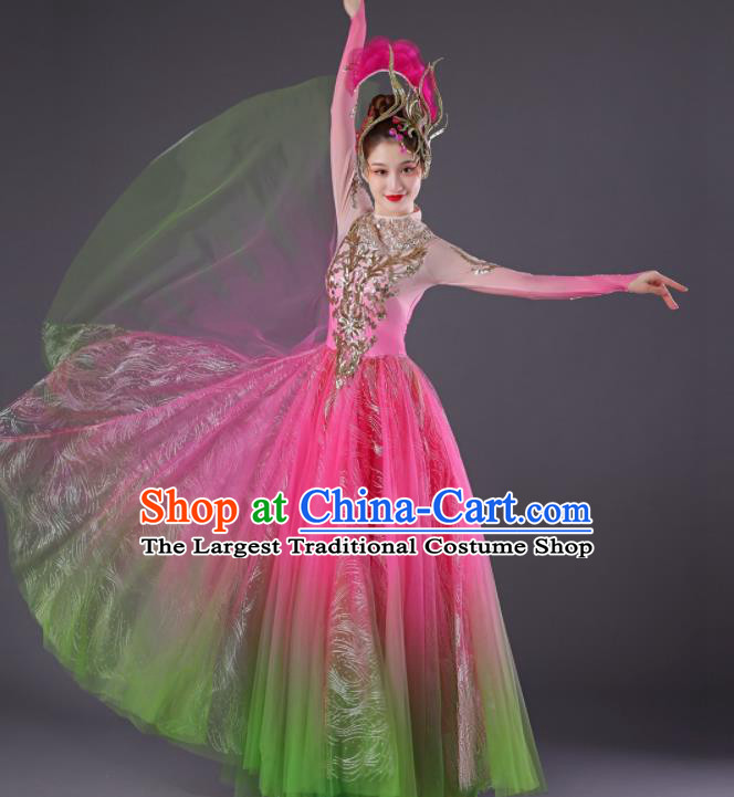 Chinese Modern Dance Costume Spring Festival Gala Opening Dance Clothing Women Group Dance Pink Dress