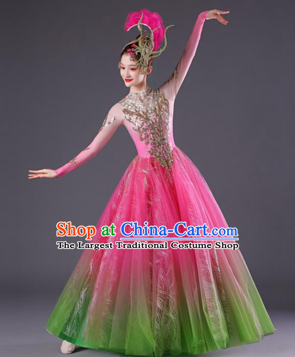 Chinese Modern Dance Costume Spring Festival Gala Opening Dance Clothing Women Group Dance Pink Dress