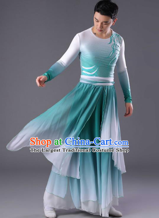 Chinese Spring Festival Gala Dance Clothing Men Drum Dance Green Outfit Classical Dance Costume