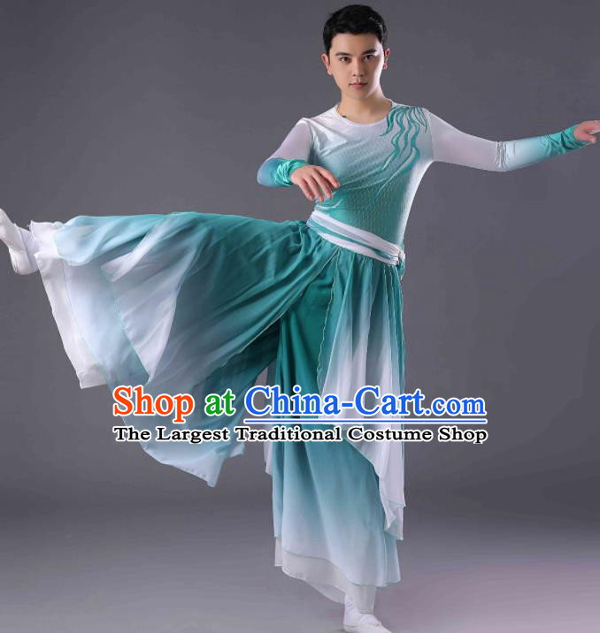 Chinese Spring Festival Gala Dance Clothing Men Drum Dance Green Outfit Classical Dance Costume