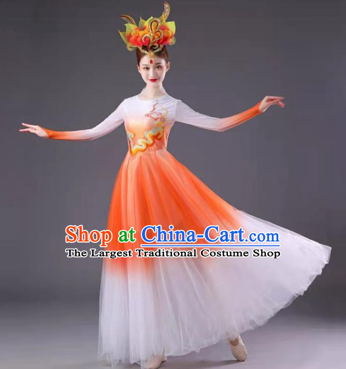 Chinese Spring Festival Gala Opening Dance Clothing Women Group Dance Orange Dress Modern Dance Costume