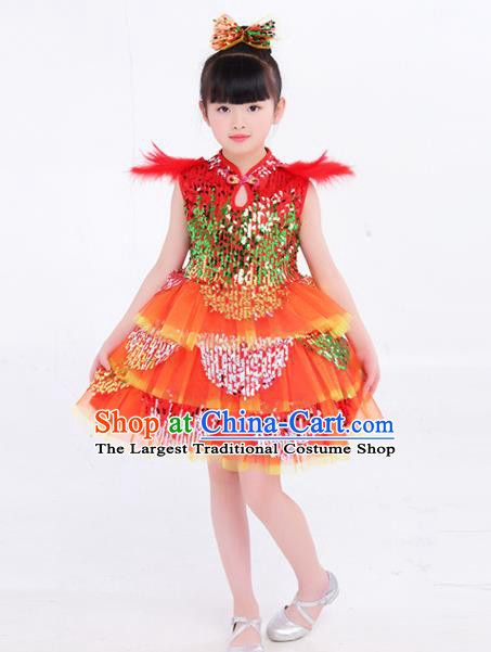 Top Modern Dance Costume Children Day Clothing Girl Dance Red Dress