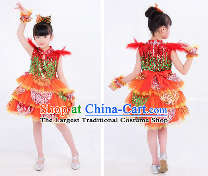 Top Modern Dance Costume Children Day Clothing Girl Dance Red Dress