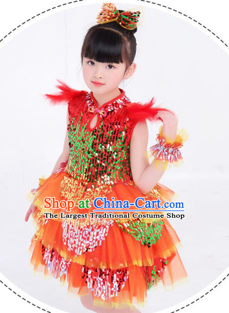 Top Modern Dance Costume Children Day Clothing Girl Dance Red Dress