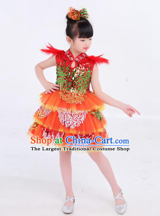 Top Modern Dance Costume Children Day Clothing Girl Dance Red Dress