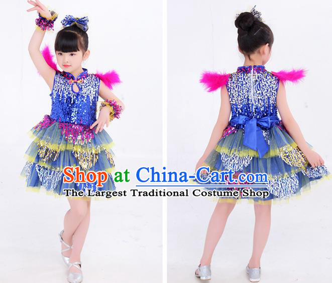 Top Girl Dance Deep Blue Dress Modern Dance Costume Children Day Clothing