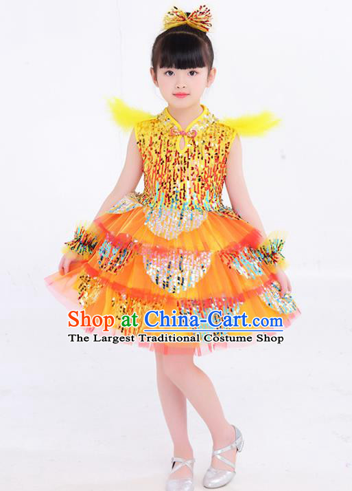 Top Children Day Performance Clothing Girl Dance Yellow Dress Modern Dance Costume