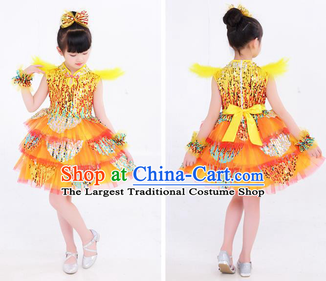 Top Children Day Performance Clothing Girl Dance Yellow Dress Modern Dance Costume