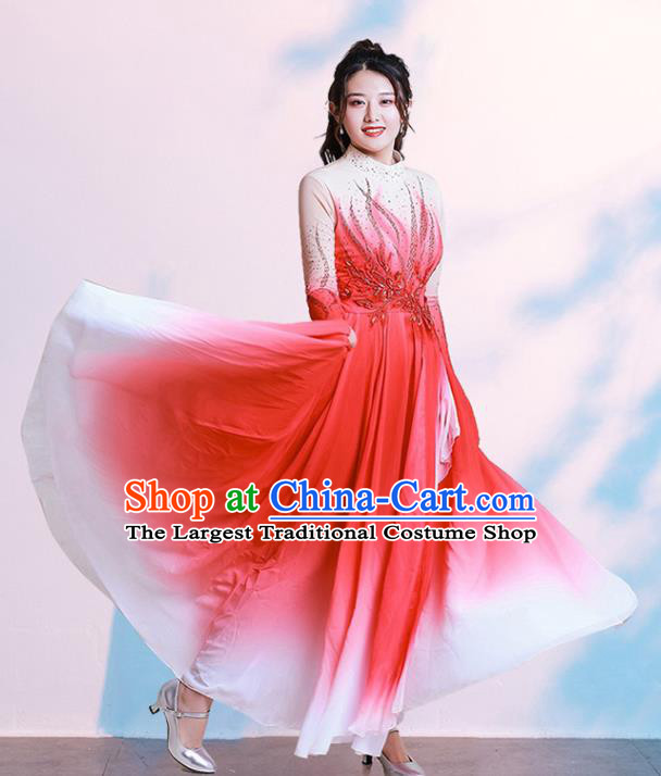 Chinese Women Group Dance Clothing Modern Dance Gradient Pink Dress Opening Dance Costume