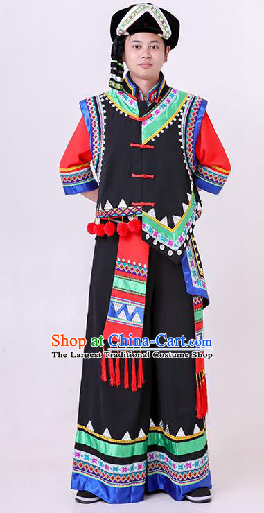 Chinese Miao Nationality Dance Costume Ethnic Male Festival Clothing Folk Dance Black Outfit