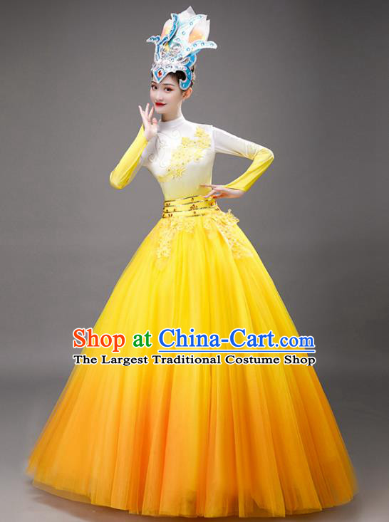 Chinese Modern Dance Yellow Dress Opening Dance Stage Performance Costume Women Group Dance Clothing