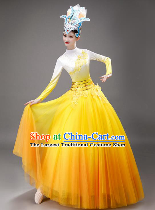 Chinese Modern Dance Yellow Dress Opening Dance Stage Performance Costume Women Group Dance Clothing