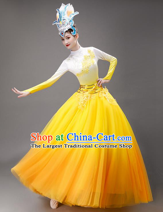 Chinese Modern Dance Yellow Dress Opening Dance Stage Performance Costume Women Group Dance Clothing