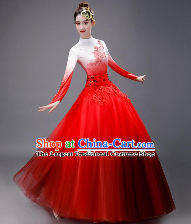 Chinese Women Group Dance Clothing Modern Dance Red Dress Opening Dance Stage Performance Costume