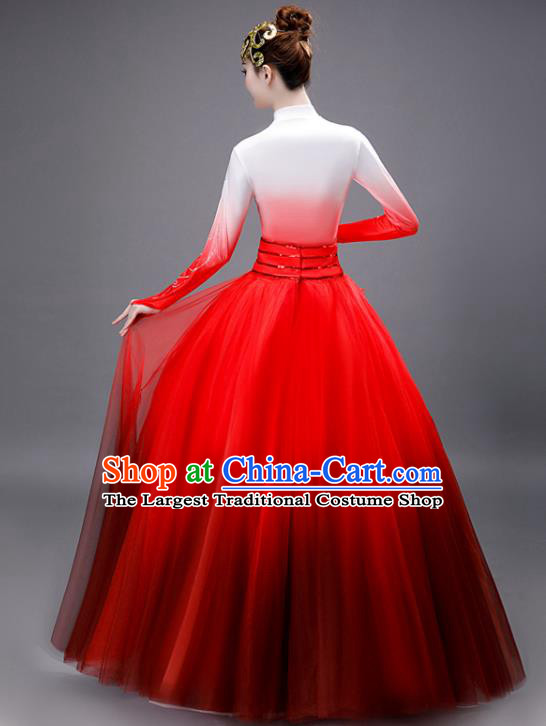 Chinese Women Group Dance Clothing Modern Dance Red Dress Opening Dance Stage Performance Costume