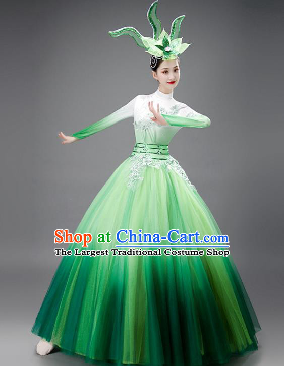 Chinese Modern Dance Green Dress Opening Dance Garment Costume Women Group Performance Clothing