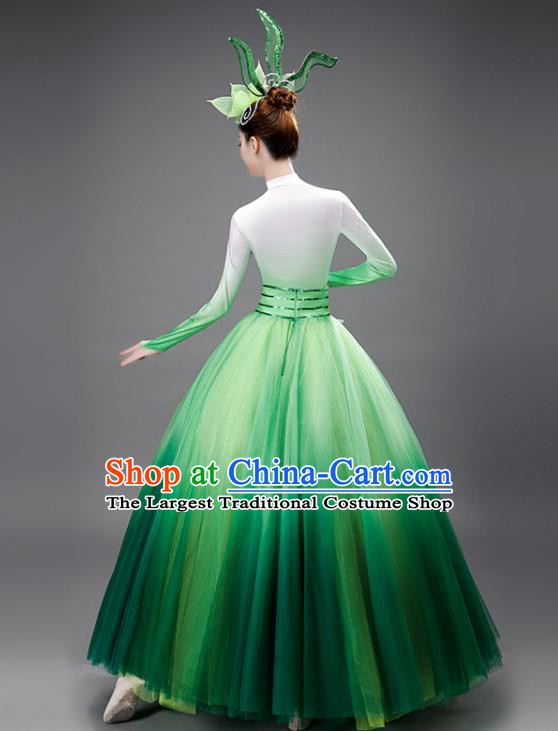 Chinese Modern Dance Green Dress Opening Dance Garment Costume Women Group Performance Clothing