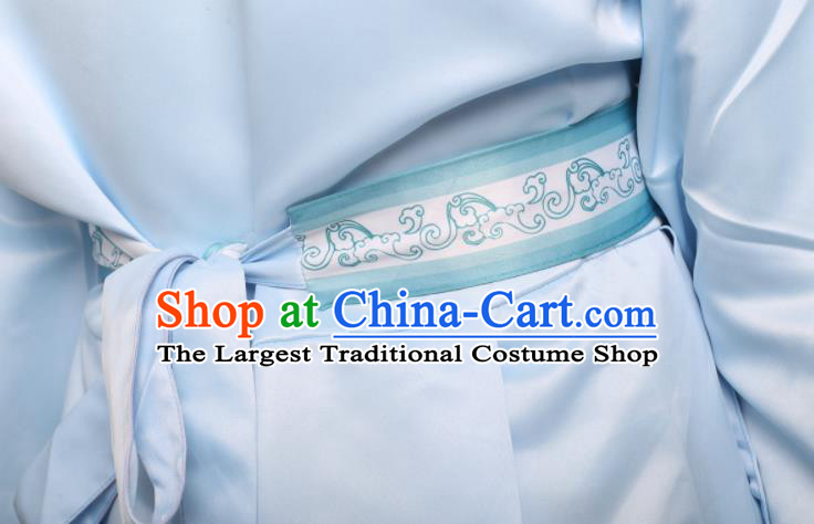 Chinese Swordsman Dance Blue Dress Ancient Prince Garment Costume Classical Dance Clothing