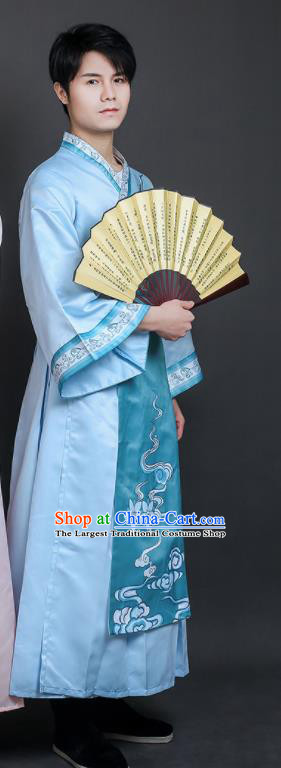 Chinese Swordsman Dance Blue Dress Ancient Prince Garment Costume Classical Dance Clothing