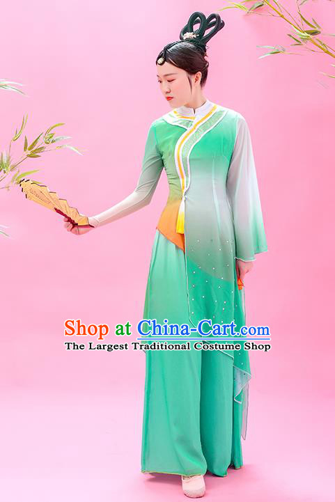 Chinese Classical Dance Green Outfit Women Dance Competition Garment Costume Fan Dance Clothing