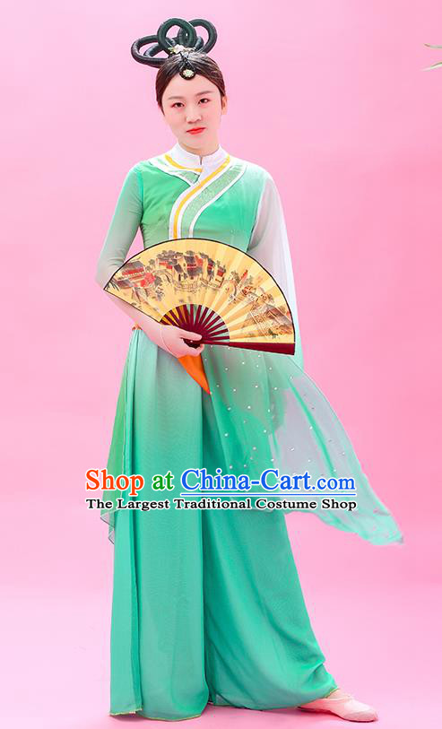 Chinese Classical Dance Green Outfit Women Dance Competition Garment Costume Fan Dance Clothing