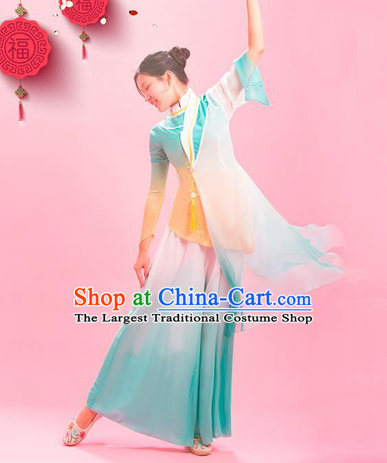 Chinese Fan Dance Clothing Classical Dance Light Blue Outfit Women Dance Competition Garment Costume