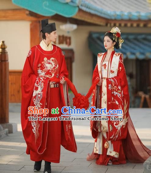 Chinese Traditional Wedding Garment Costumes Song Dynasty Bride and Groom Embroidered Clothing Complete Set