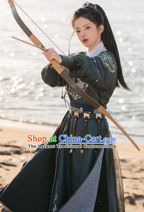 Chinese Traditional Hanfu Round Collar Robe Ancient Swordswoman Clothing Tang Dynasty Imperial Bodyguard Costumes