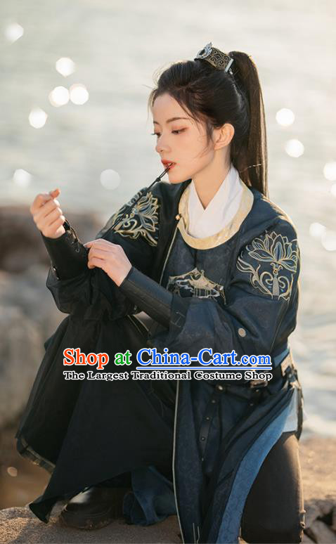 Chinese Traditional Hanfu Round Collar Robe Ancient Swordswoman Clothing Tang Dynasty Imperial Bodyguard Costumes