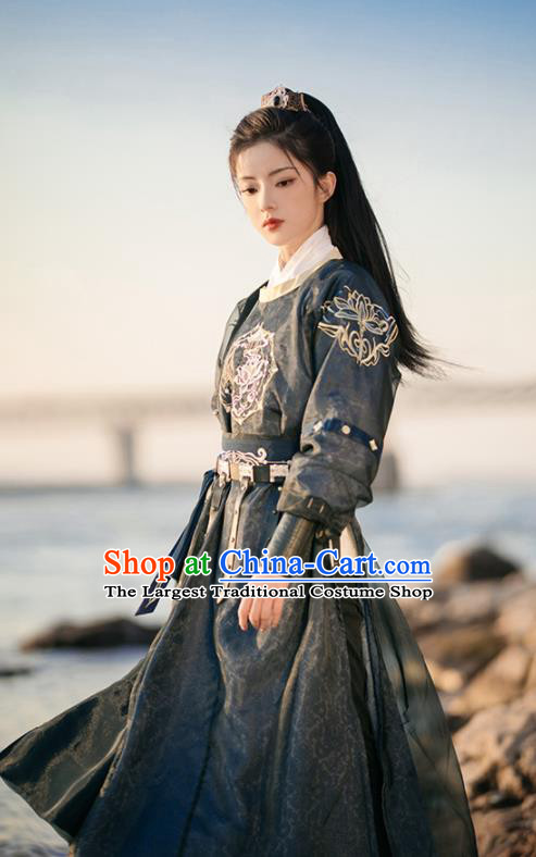 Chinese Traditional Hanfu Round Collar Robe Ancient Swordswoman Clothing Tang Dynasty Imperial Bodyguard Costumes