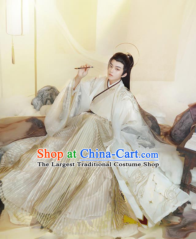 Chinese Traditional Embroidered Hanfu Garments Ancient Taoist Priest Clothing Jin Dynasty Noble Childe Costumes