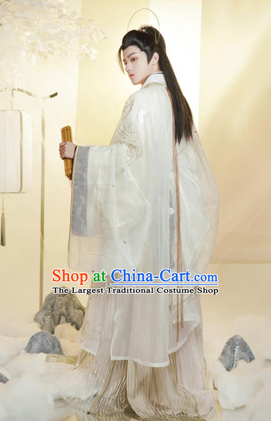 Chinese Traditional Embroidered Hanfu Garments Ancient Taoist Priest Clothing Jin Dynasty Noble Childe Costumes