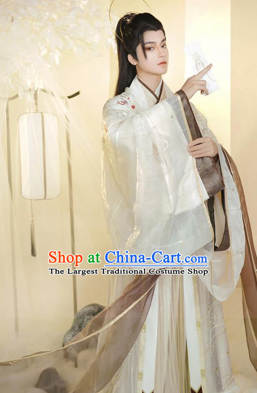 Chinese Traditional Embroidered Hanfu Garments Ancient Taoist Priest Clothing Jin Dynasty Noble Childe Costumes