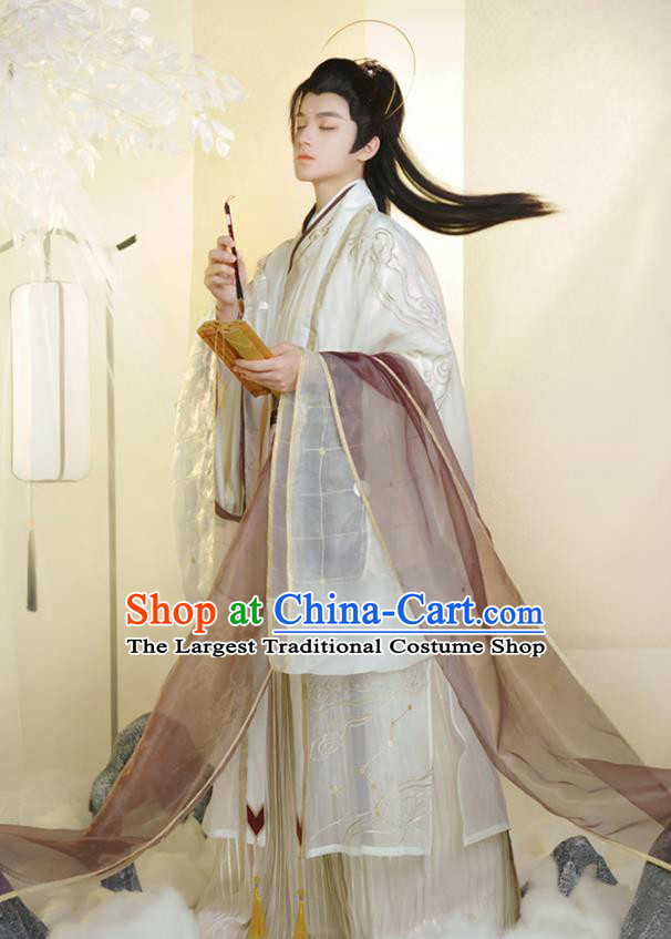 Chinese Traditional Embroidered Hanfu Garments Ancient Taoist Priest Clothing Jin Dynasty Noble Childe Costumes