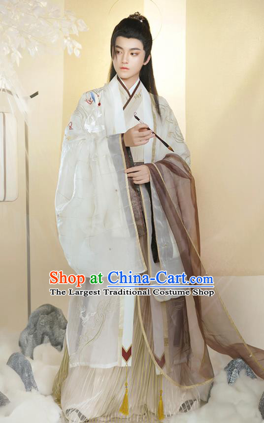 Chinese Traditional Embroidered Hanfu Garments Ancient Taoist Priest Clothing Jin Dynasty Noble Childe Costumes