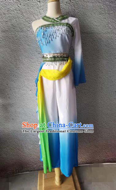 Chinese Fan Dance Garment Costumes Women Stage Performance Clothing Classical Dance Blue Outfit