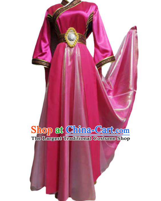 Chinese Classical Dance Magenta Dress Fan Dance Garment Costumes Women Stage Performance Clothing