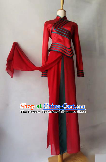 Chinese Folk Dance Red Outfit Yangko Dance Garment Costumes Woman Stage Performance Clothing