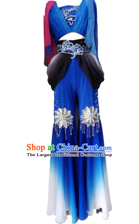 Chinese Dunhuang Stage Performance Deep Blue Outfit Flying Apsaras Dance Garment Costumes Classical Dance Clothing