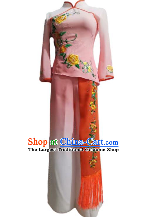 Chinese Classical Dance Clothing Fan Dance Stage Performance Pink Outfit Yangko Dance Garment Costumes