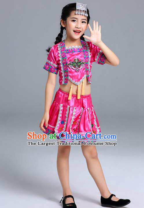Chinese Moinba Stage Performance Clothing Manba Nationality Dance Pink Dress Outfit Ethnic Girl Folk Dance Costume