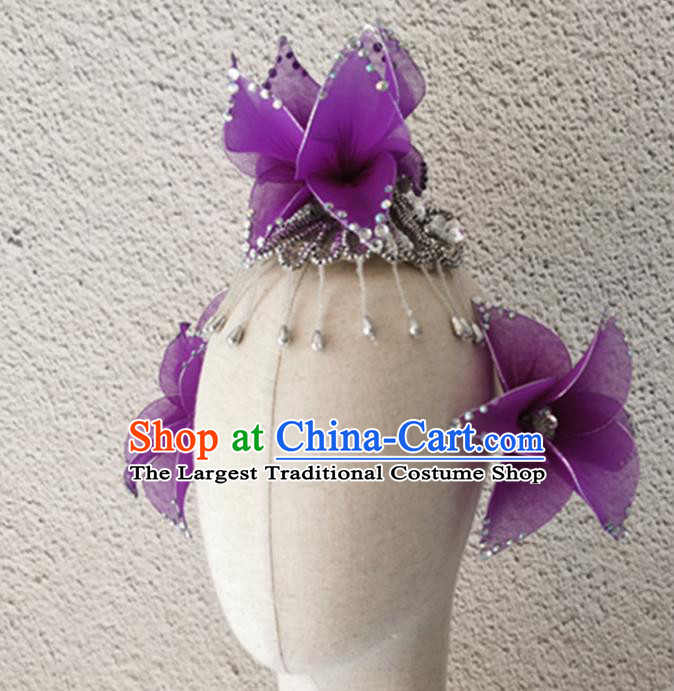China Classical Dance Hair Accessories Magic Aster Dance Headpieces Stage Performance Purple Headwear