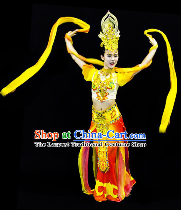 Chinese Dun Huang Flying Apsaras Dance Outfit Classical Dance Clothing Handmade Pipa Dance Costume and Headpiece