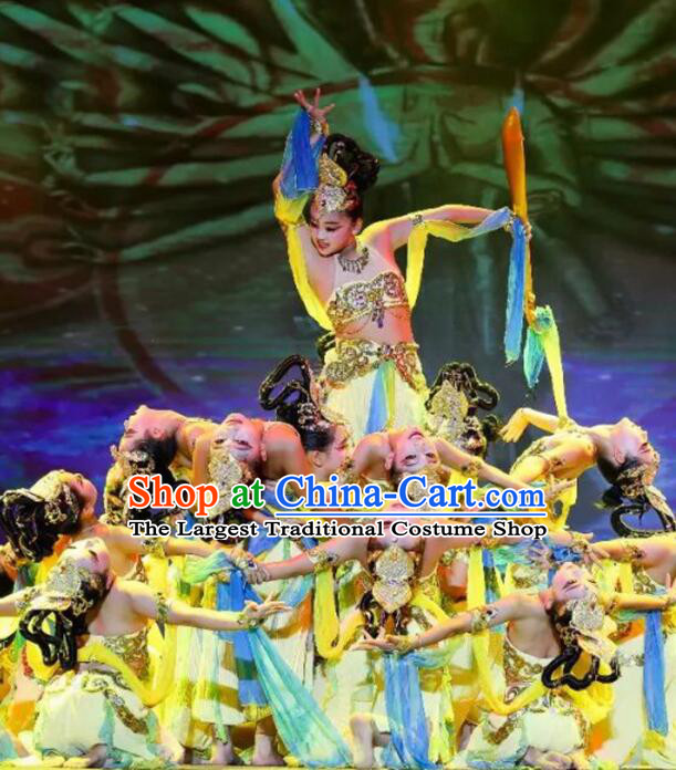Chinese Classical Dance Clothing Traditional Pipa Dance Costume Dun Huang Flying Apsaras Dance Yellow Outfit