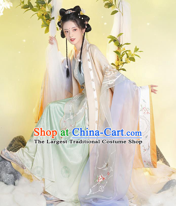 Chinese Traditional Court Hanfu Dress Clothing Song Dynasty Embroidery Historical Costumes Ancient Princess Garments