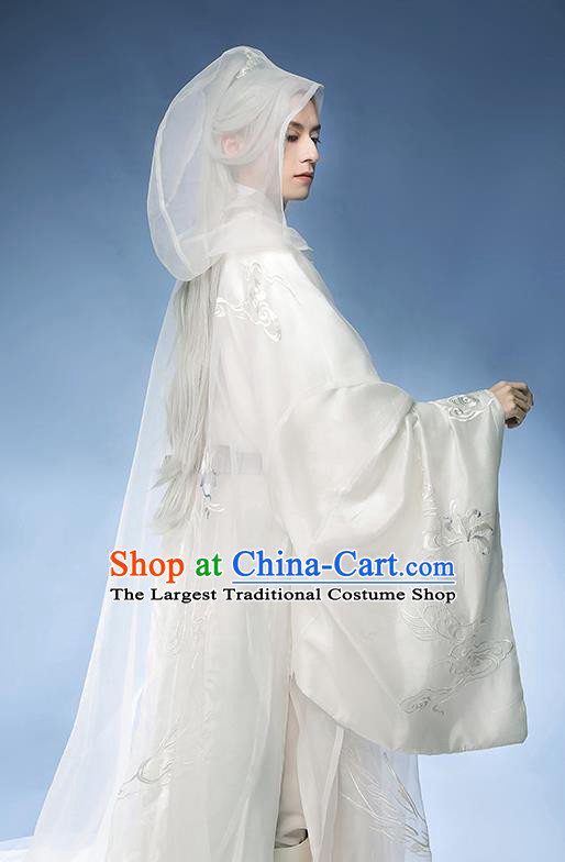 Chinese Ancient Noble Childe White Garments Traditional Embroidery Hanfu Clothing Ming Dynasty Prince Historical Costumes