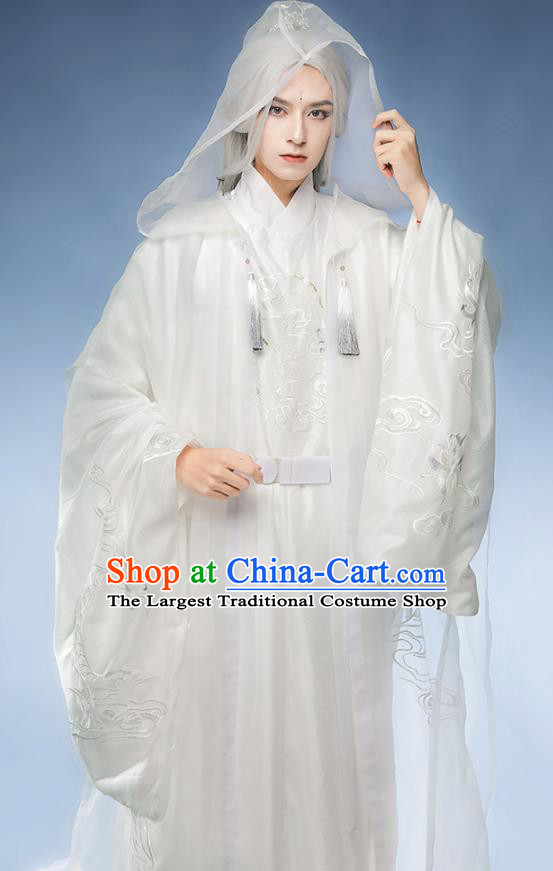 Chinese Ancient Noble Childe White Garments Traditional Embroidery Hanfu Clothing Ming Dynasty Prince Historical Costumes