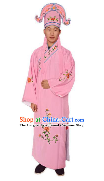 Chinese Beijing Opera Clothing Ancient Scholar Pink Robe and Headwear